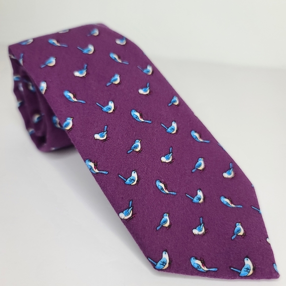 CROWN & IVY Purple Bird Tie. - Picture 1 of 6
